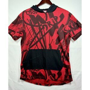 Seven Souls Men's Red & Black Hooded T‎ Shirt Graffiti Drip Street Wear Sz Large